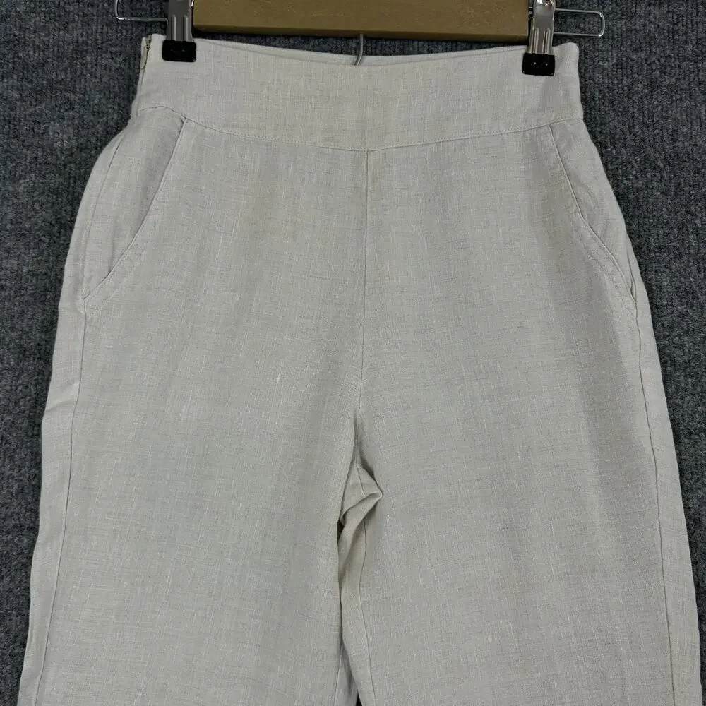 Lanhtropy Pants XS Gypsy Linen Denim Flare Ruffle High Waist Beige Boho Hippie - Picture 2 of 13